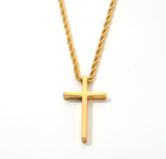 C1261 collar cruz dorada acero inoxidable chapado en oro de 18k