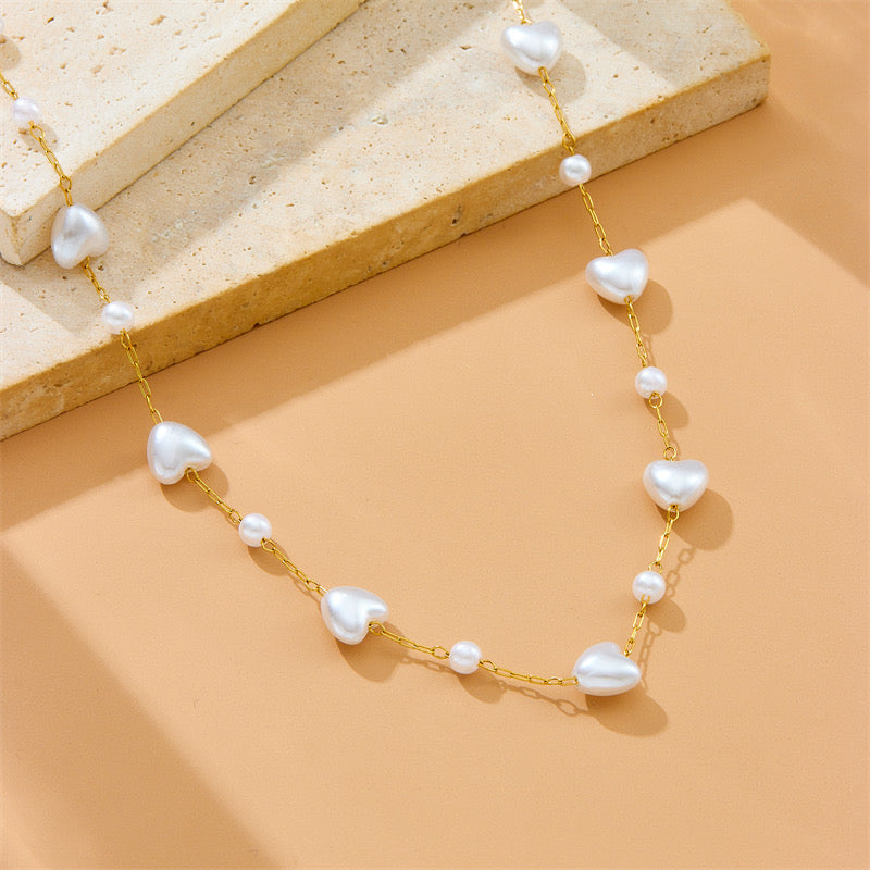 C348 Collar corazones acero inoxidable chapado en oro 18k largo 31.5cm