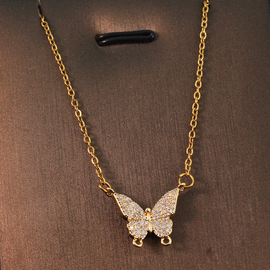 C672 Collar mariposa acero de titanio largo 21cm dije 1.5cm