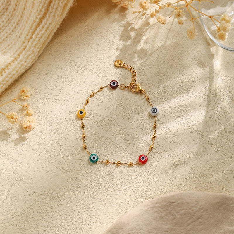 B534 pulsera ojo turco acero inoxidable chapado en oro de 14k 21cm