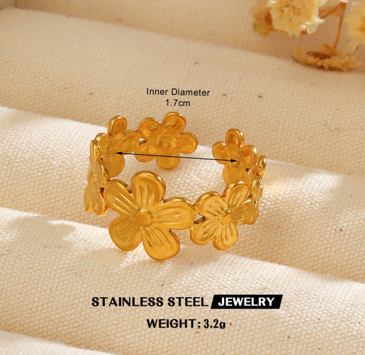 A241 anillo flores doradas acero inoxidable chapado en oro de 18k abierto
