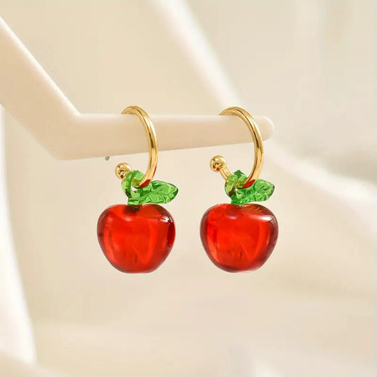 E2515 Aretes manzana resina argolla aleacion 3cm