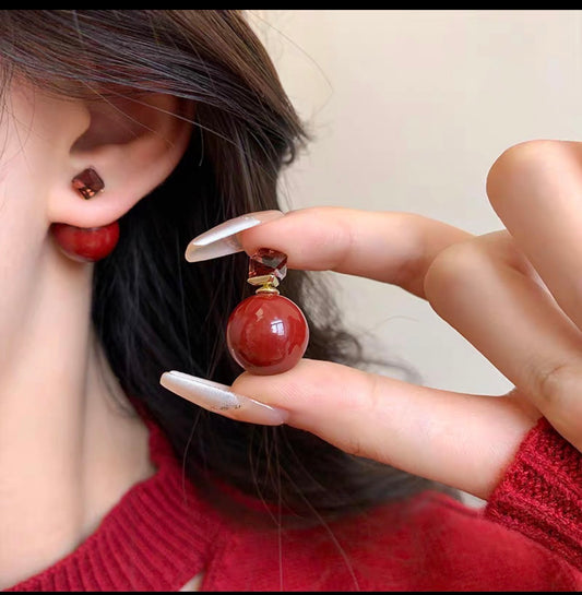 E5913 Aretes cuadro brillante bola color vino aleacion 2cm