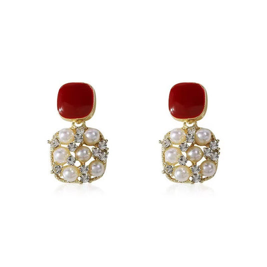 E3711 Aretes cuadro rojo brillante aleacion 2.5cm