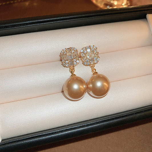 E5815 Aretes cuadro brillante perla color cobre aleacion 4cm