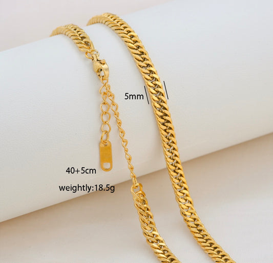 C1492 Collar eslabones cubanos dorado 21cm acero inoxidable chapado en oro de 18k