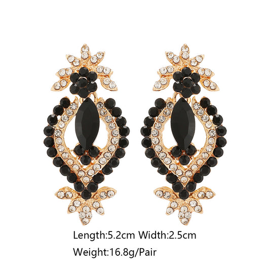 E6078 Aretes elegante negro dorado 5cm aleacion