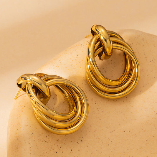 E3724 Aretes aro dorado acero titanio 3cm