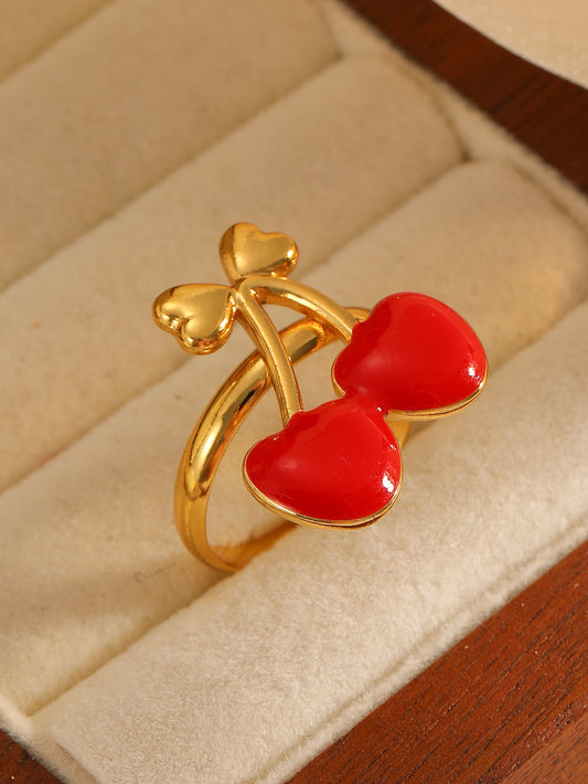 A529 Anillo dorado cereza roja acero inoxidable 304 abierto