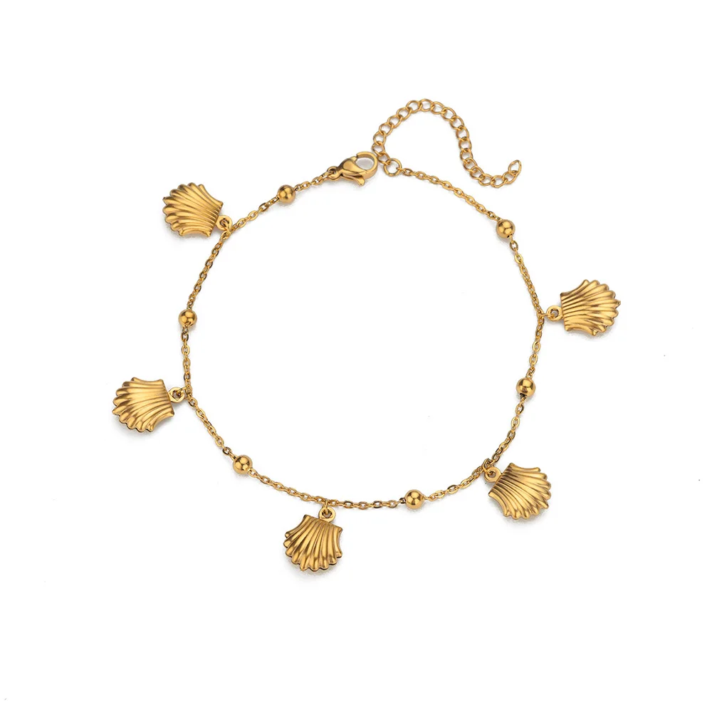 TB04 Tobillera conchas acero inoxidable chapado en oro 18k