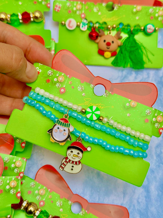 B137M Set pulseras Navidad muñeco nieve chaquira