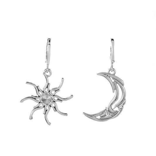E3578 Aretes sol luna aleacion plateado 3.5cm