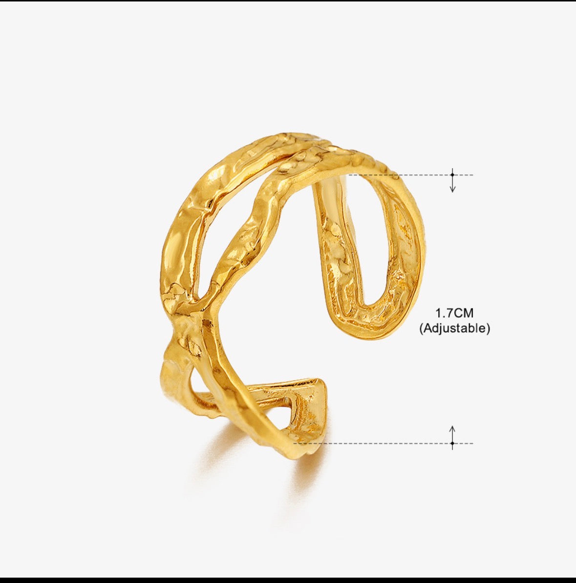 A306 Anillo abstracto dorado abierto acero inoxidable