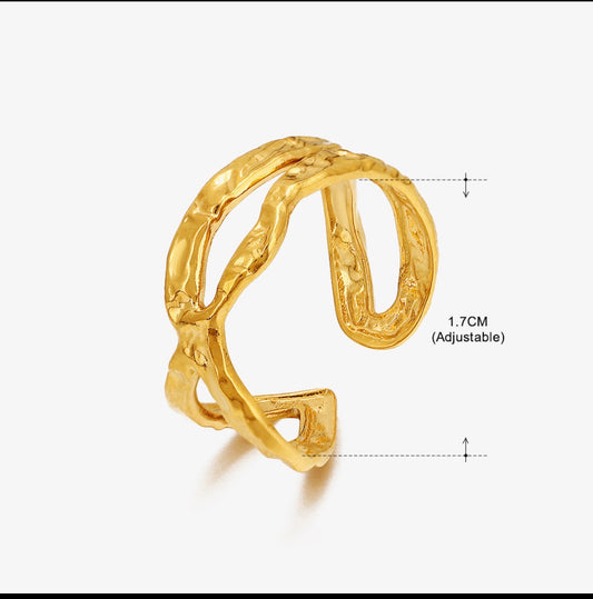 A306 Anillo abstracto dorado abierto acero inoxidable