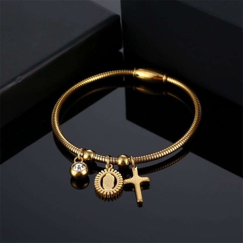 B240 Brazalete virgen acero inoxidable chapado en oro 18k
