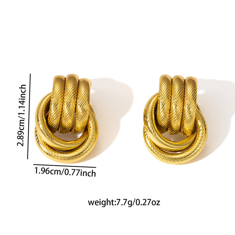 E4617 Aretes dorados acero titanio chapados en oro de 18k 3.5cm