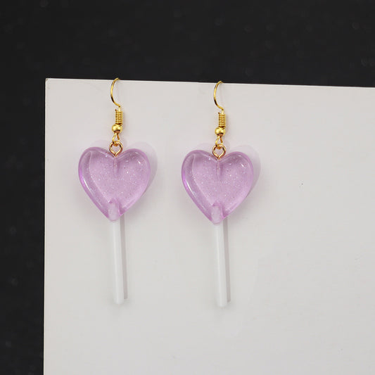 E2321M Aretes paleta corazon resina gancho 6.5cm