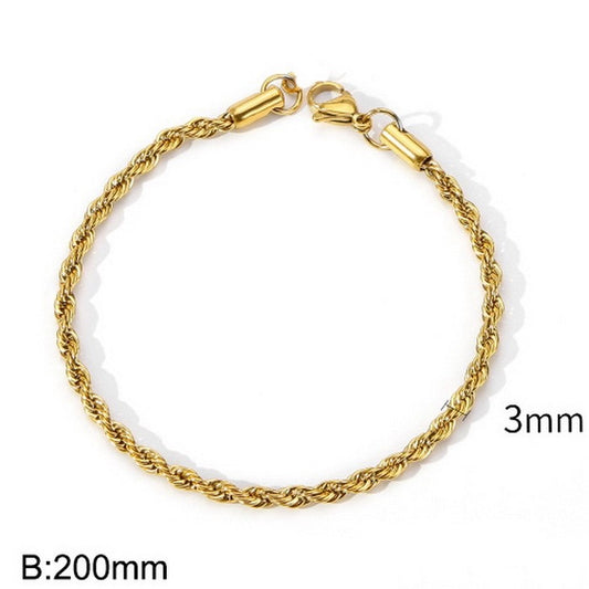 B306 Pulsera unisex acero inoxidable chapado en oro 18k 20cm grosor 3mm