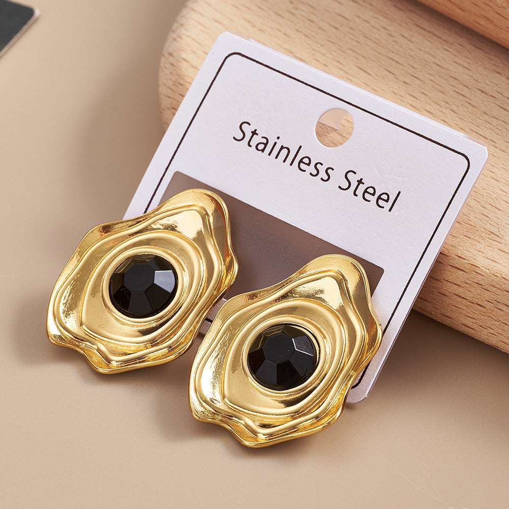 E4748 aretes redondos dorados acero inoxidable 3cm