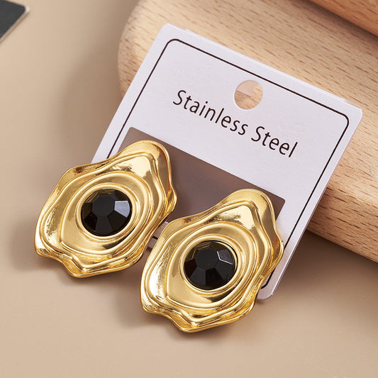 E4748 aretes redondos dorados acero inoxidable 3cm