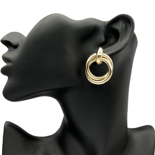 E5896 Aretes dorados circulares metal 4cm