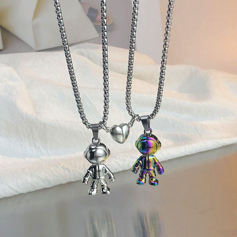 C245 Duo collares pareja enamorado corazon con iman astronautas