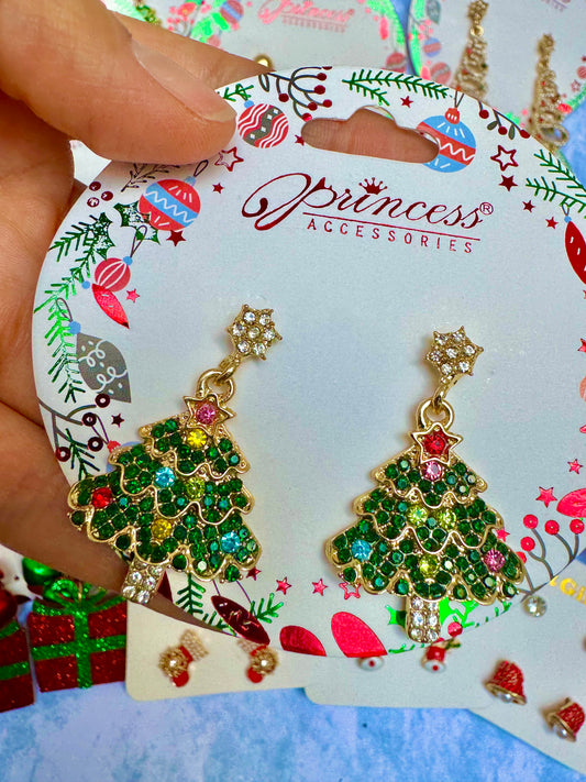 E1871 Aretes pino Navidad incrustación zirconia 4cm