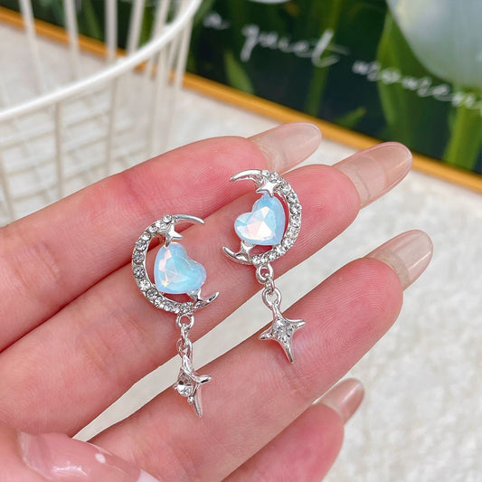 E3269 Aretes estrella luna aleacion brillante 3cm