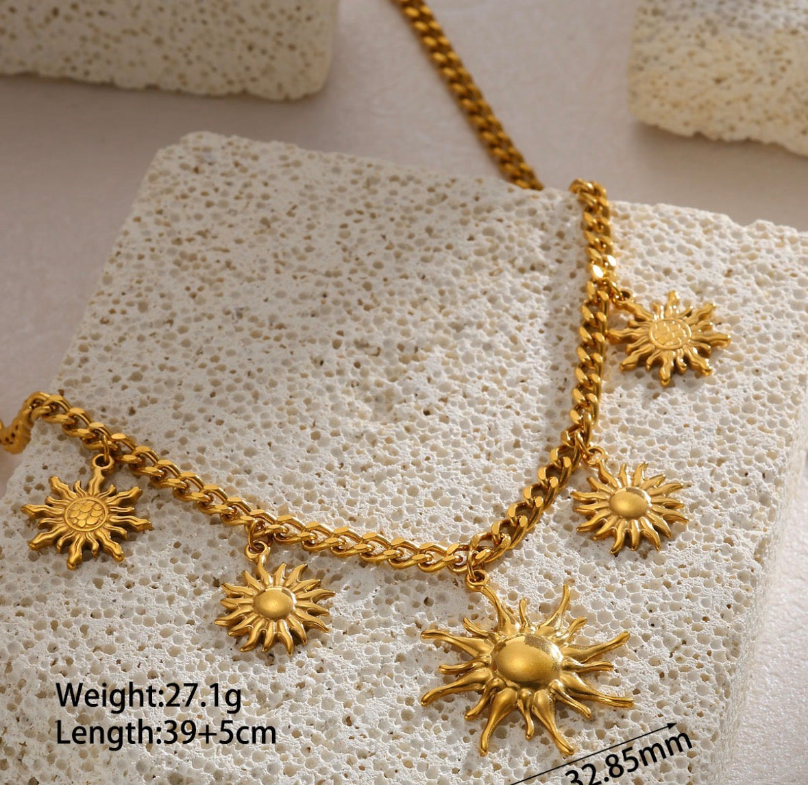 C1443 Collar dorado patrones de sol acero inoxidable chapado en oro de 18k cadena cubana