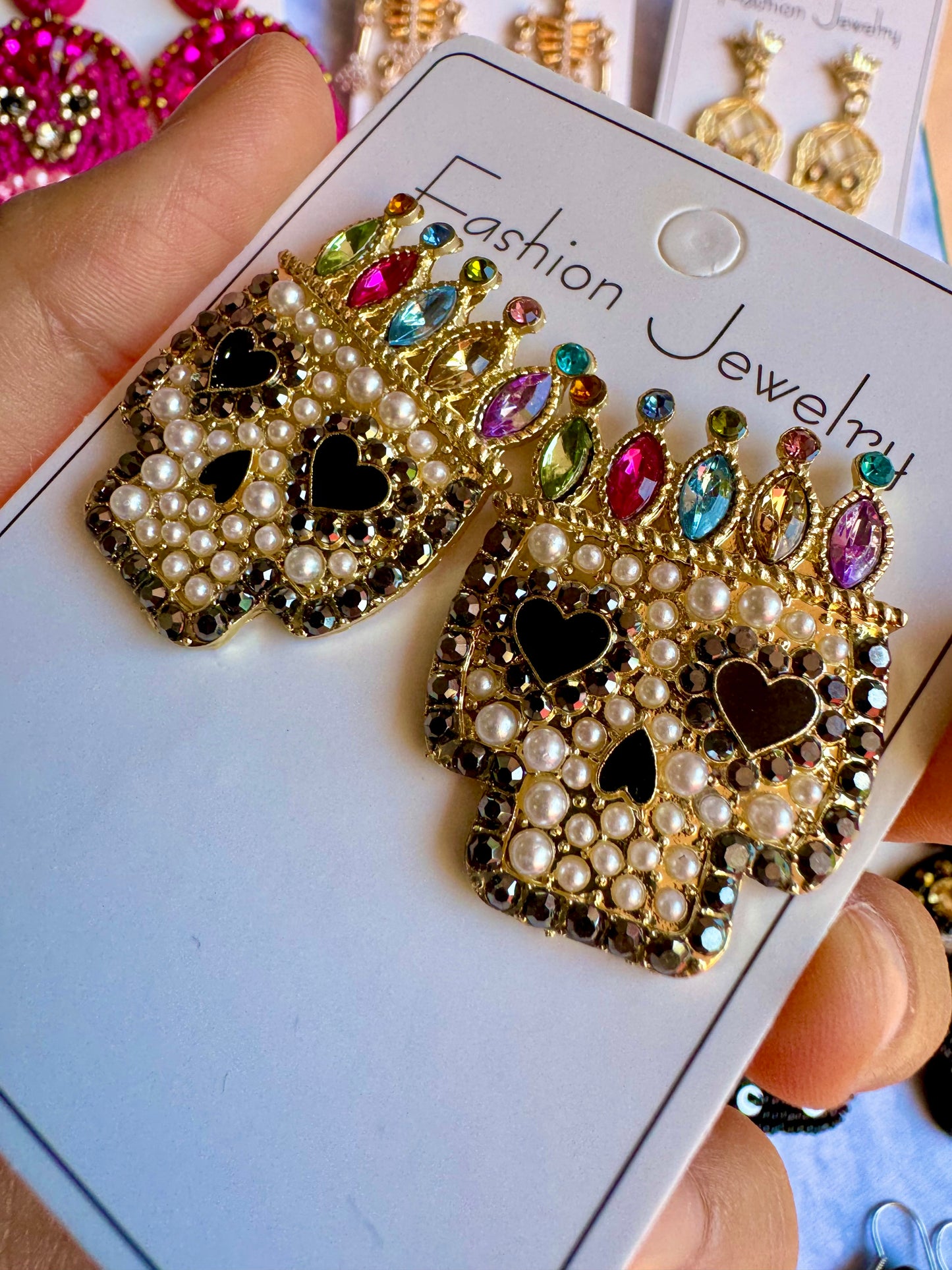 E298 Aretes Calavera Corona Perlas Dia De Muertos Halloween