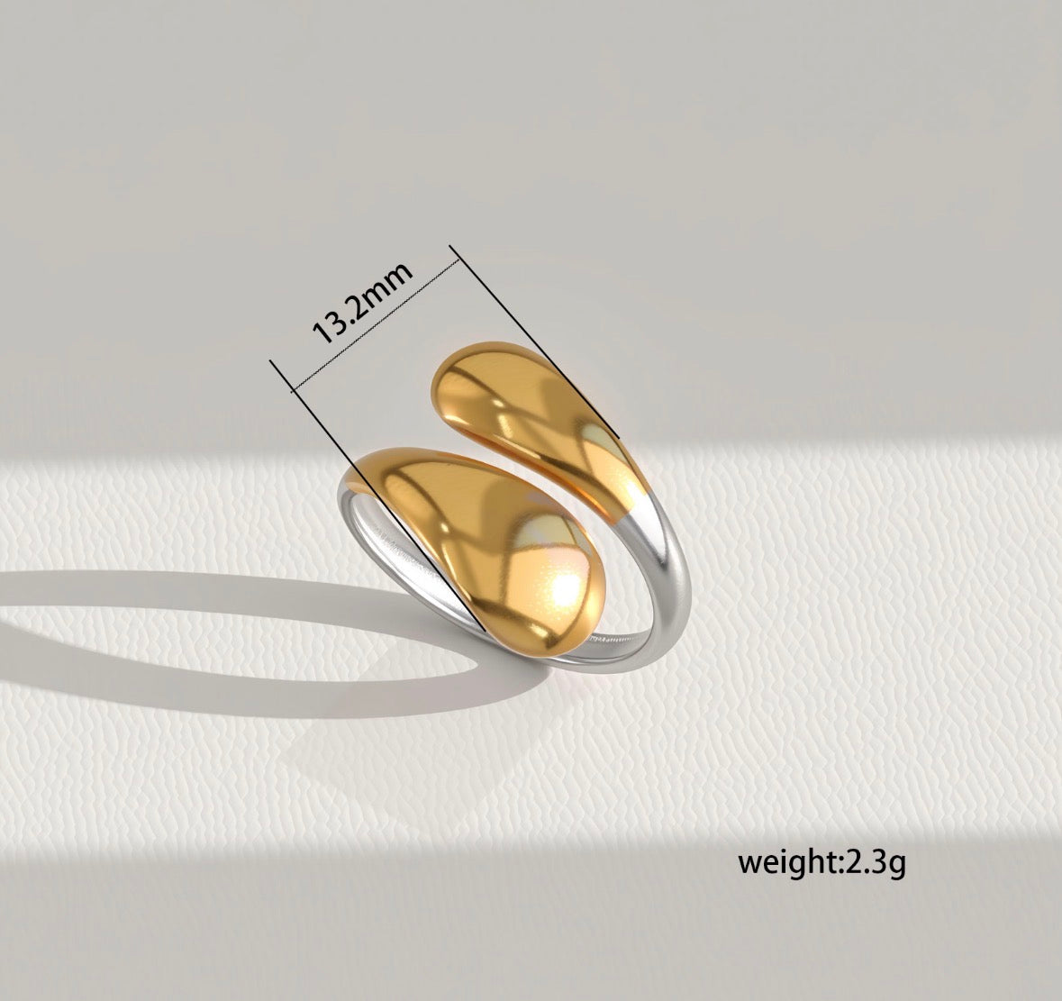 A555 anillo bicolor dorado y plateado acero inoxidable abierto