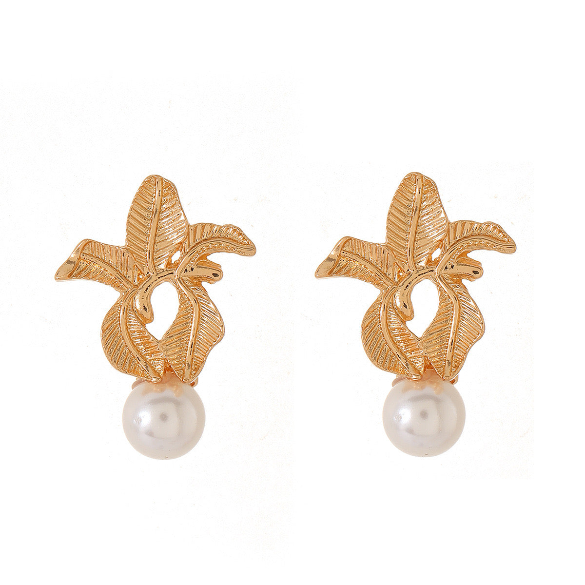 E5074 Aretes flor dorada perla aleacion 1.5cm