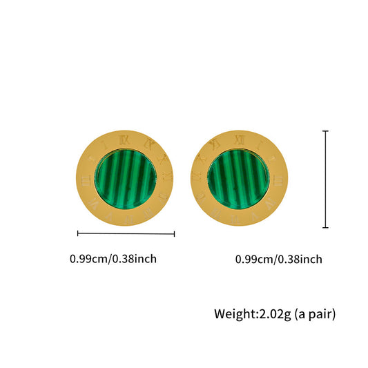 E3714 Aretes círculo verde acero inoxidable chapado en oro de 18k 1cm