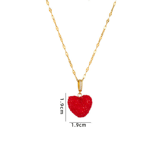 C715 Collar corazon rojo acero de titanio 22cm largo 3cm dije