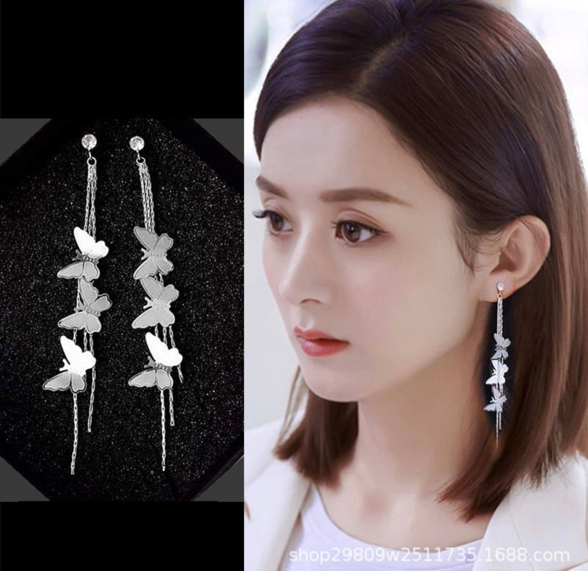 E5081 aretes plateado mariposa aleacion 7cm