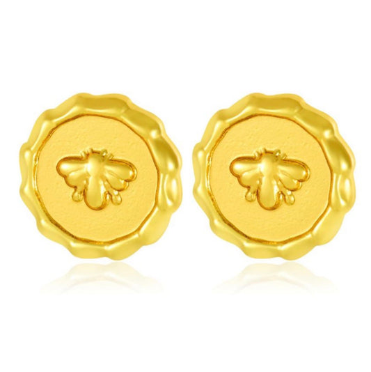 E5464 Aretes circulares abeja dorados acero inoxidable 3cm