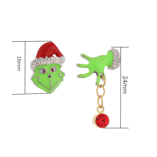 E4053 Aretes asimétricos grinch de la Navidad aleacion 2.5cm