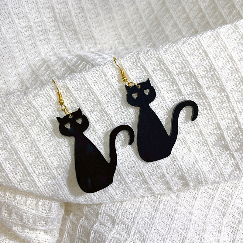 E4203 Aretes gato negro Halloween acrílico 7cm
