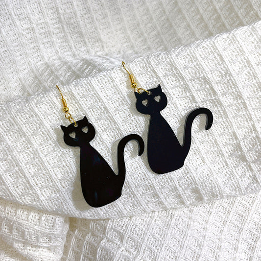 E4203 Aretes gato negro Halloween acrílico 7cm