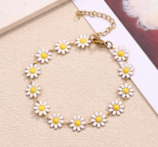 B860 Pulsera flores blancas acero inoxidable 20cm