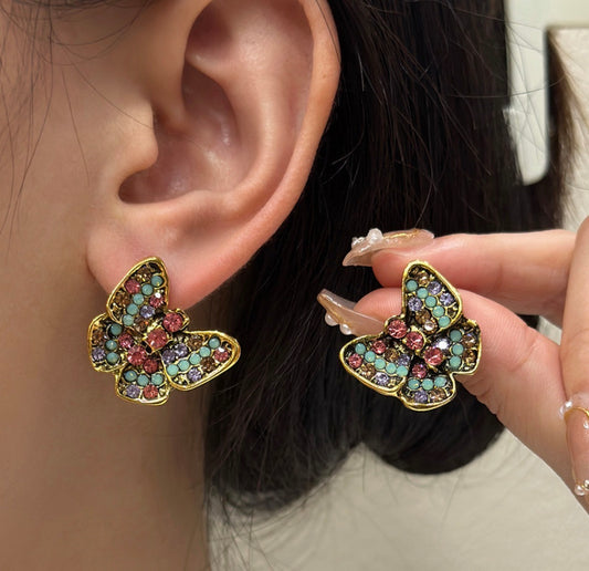 E5301 Aretes Mariposa colores diamantes aleacion 3cm