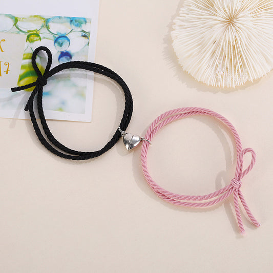 B417 Dúo pulseras pareja corazón imán Soga
