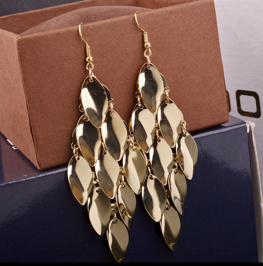 E5434 Aretes rombo elegantes dorados de fiesta 6cm