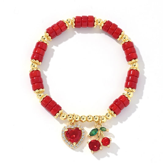 B465 pulsera cuencas roja cobre elástica