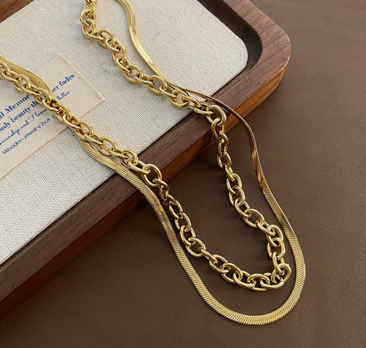 C1557 collar doble dorado acero inoxidable 25cm