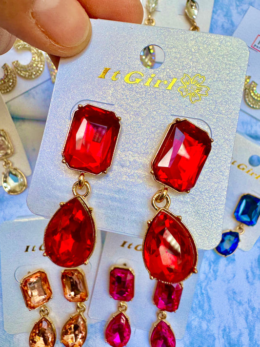 E1887R Aretes incrustacion cristal rojo fiesta 3.5cm