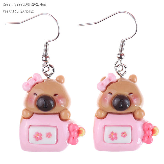 E3515 Aretes capibara rosa resina 3cm