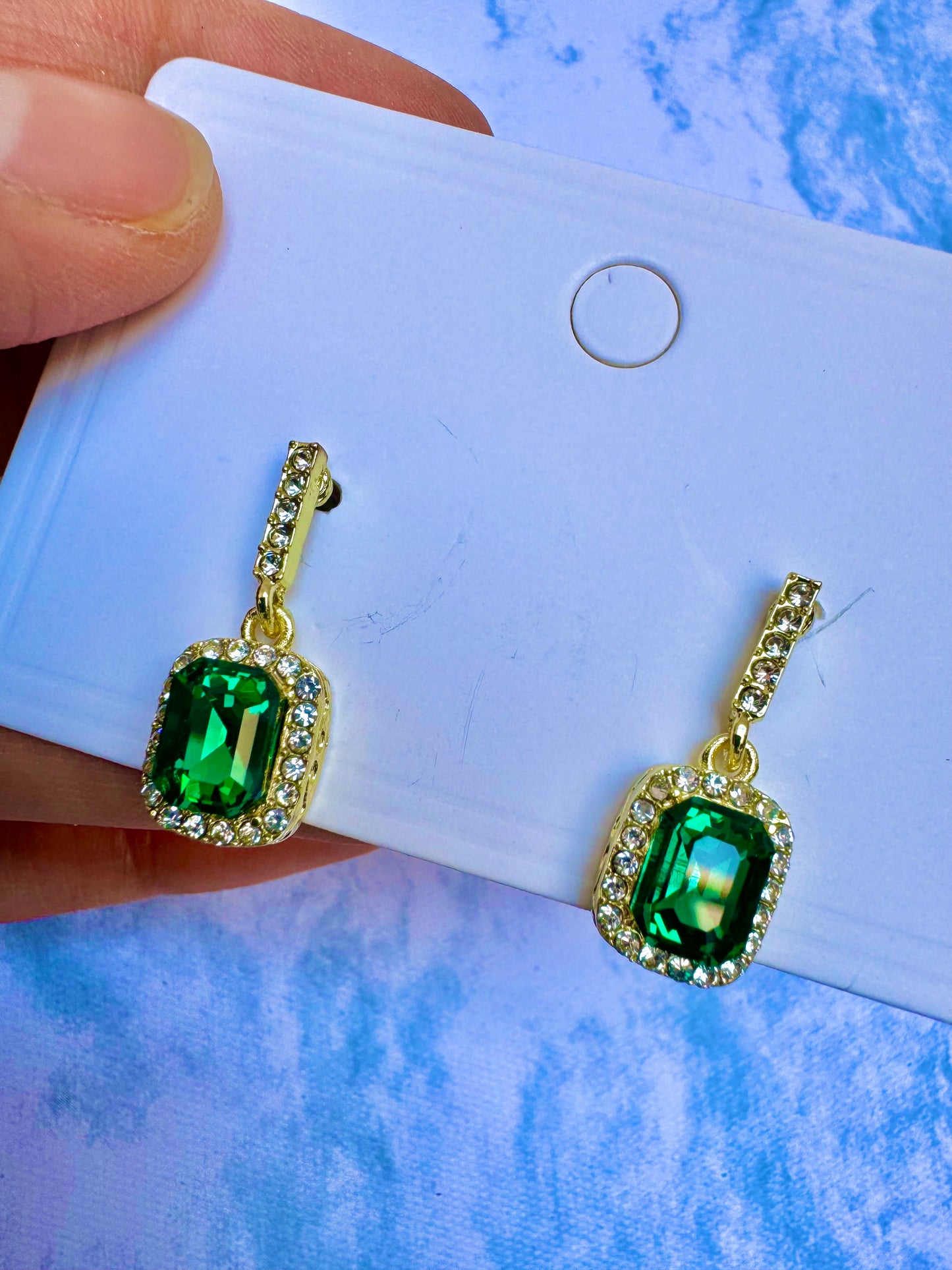 E1953 Aretes verde esmeralda cristal zirconia poste de plata 2.5cm