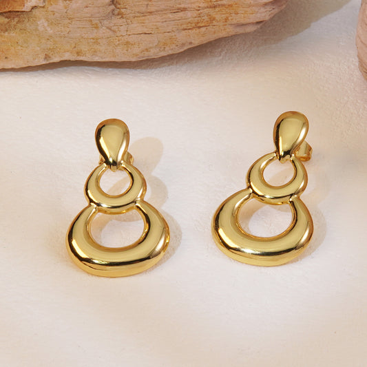 E3132 Aretes dorados vintage aros acero inoxidable largo 3cm