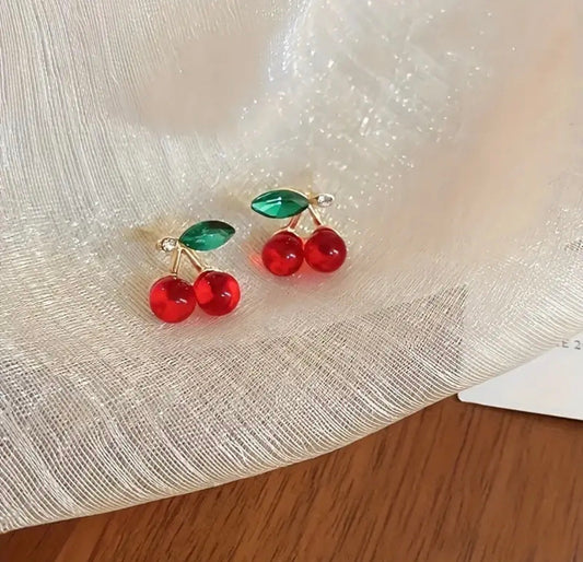 E5160 aretes cereza roja aleacion 1cm